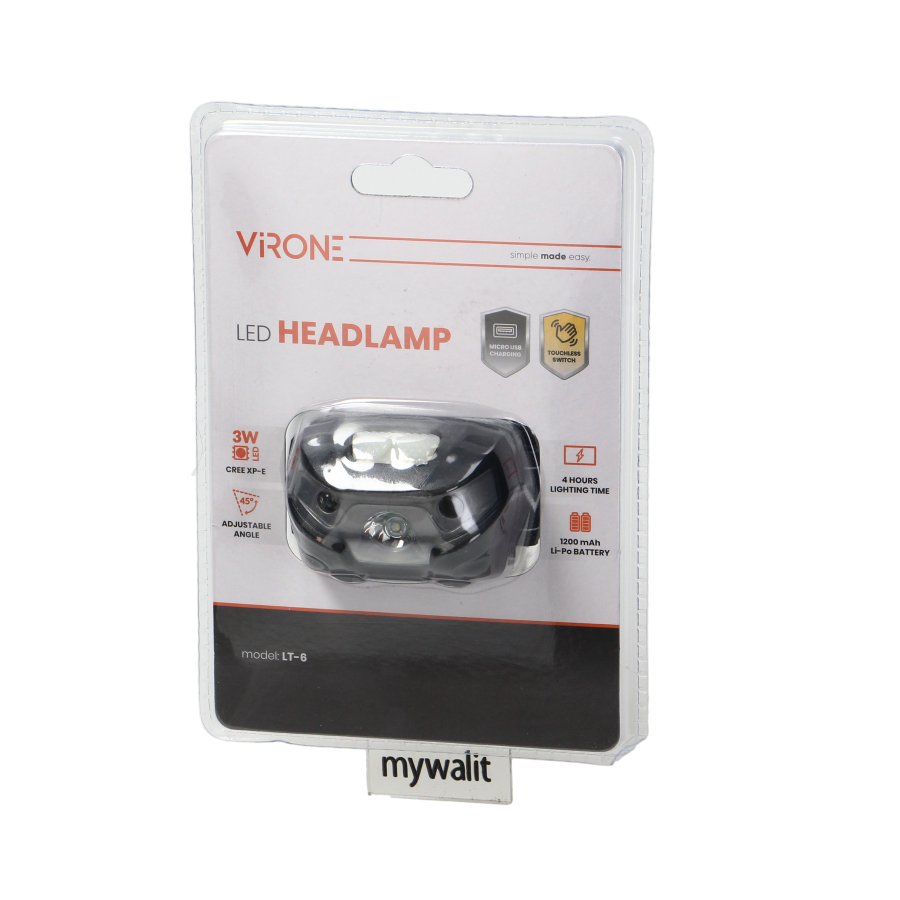 LED 3W headlamp, 120lm, 1200mAh Li-Po, movable head